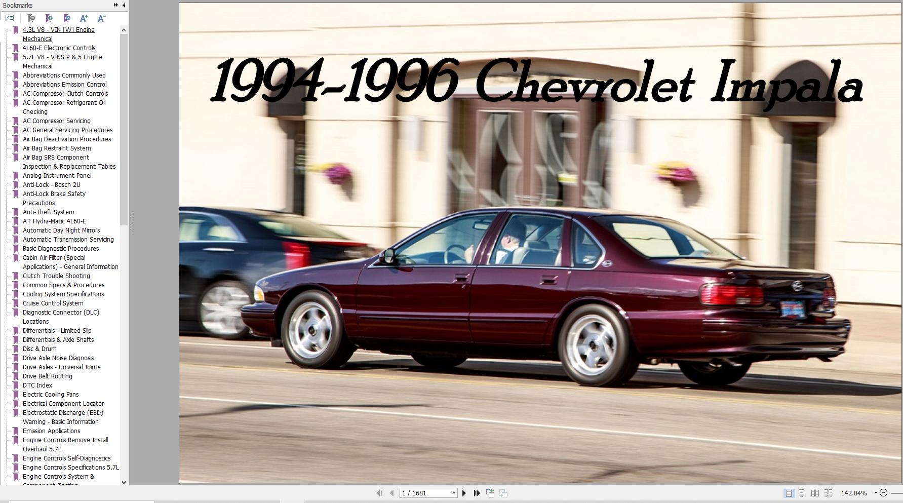 Chevrolet Impala 1994 1996 Service Repair Manual 1