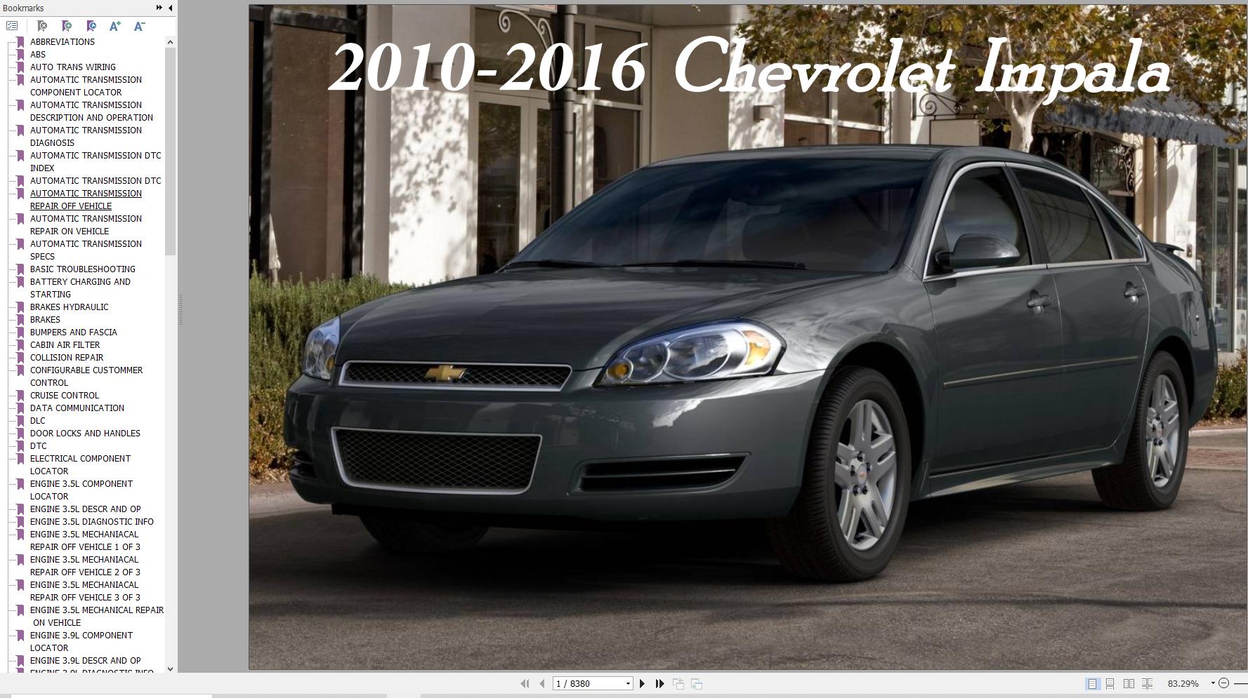 Chevrolet Impala 2010 2016 Service Repair Manual 1