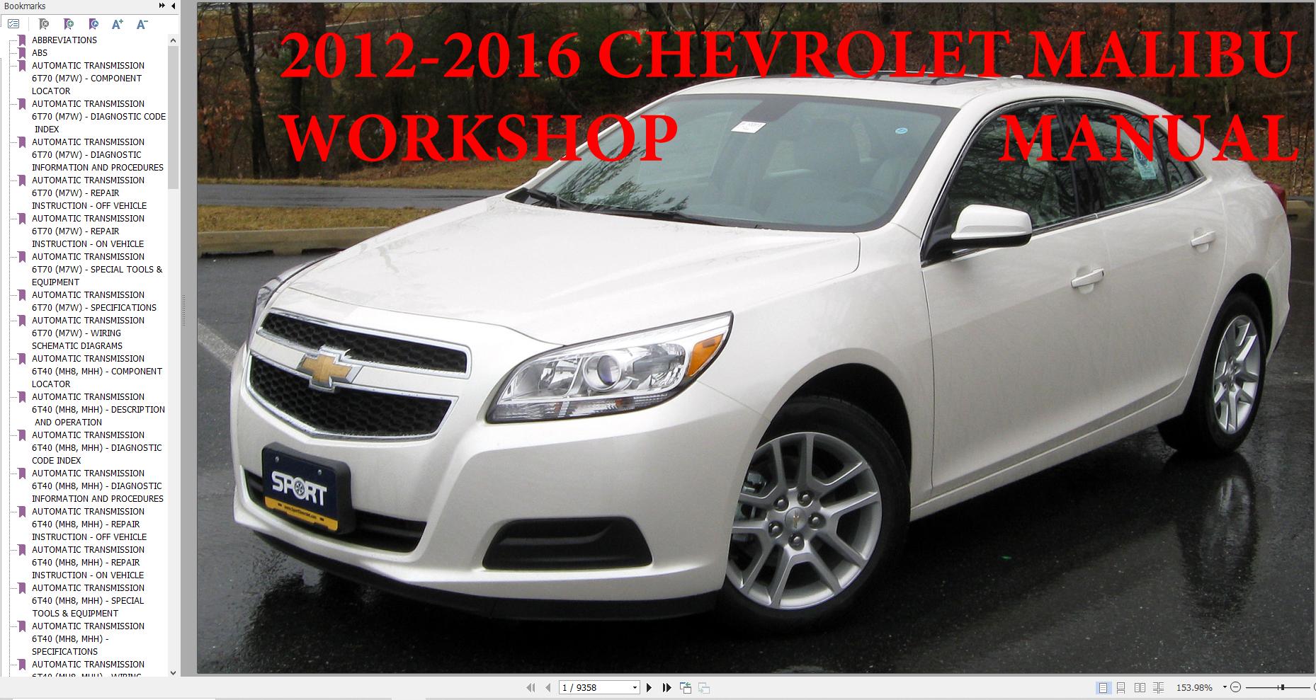 Chevrolet Malibu 2012 2016 Service Repair Manual 1