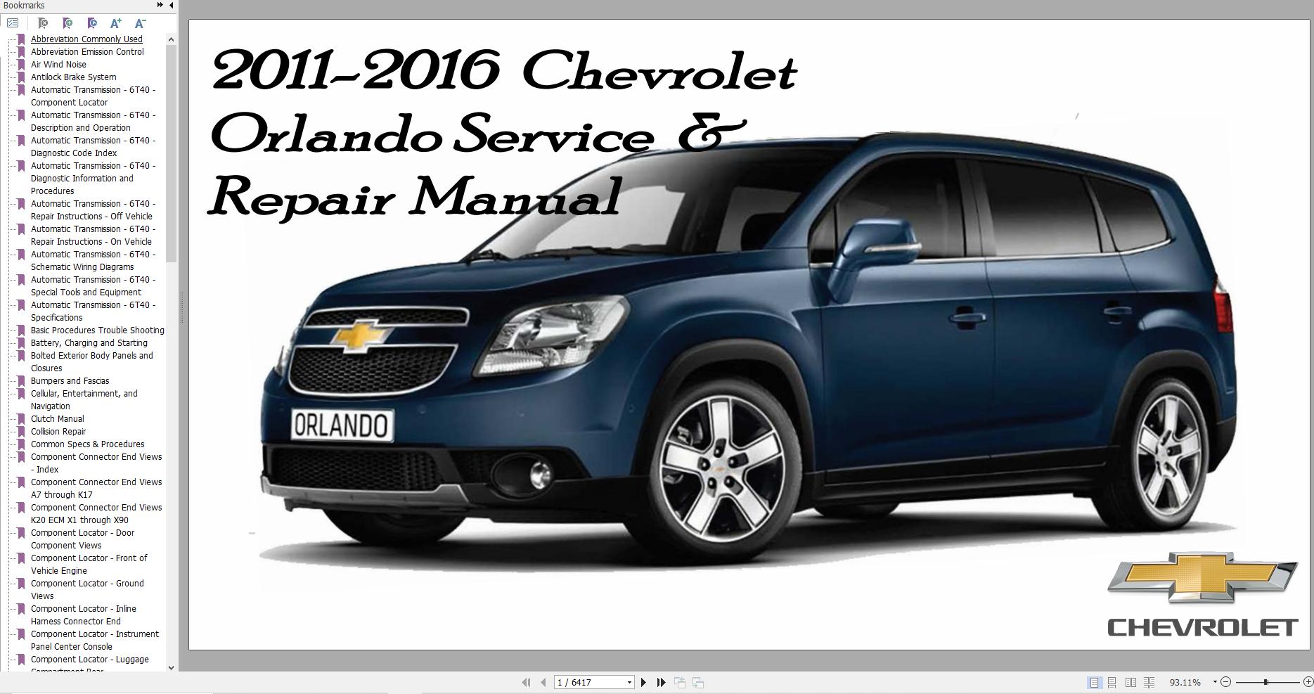 Chevrolet Orlando 2011 2016 Service Repair Manual 1