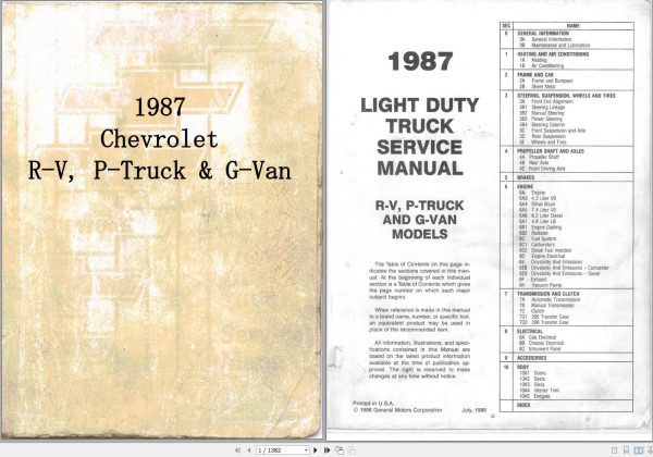 Chevrolet R V P Truck G Van 1987 Service Repair Manual 1