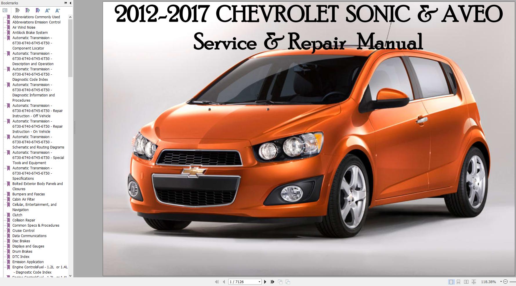 Chevrolet Sonic Aveo 2012 2017 Service Repair Manual 1