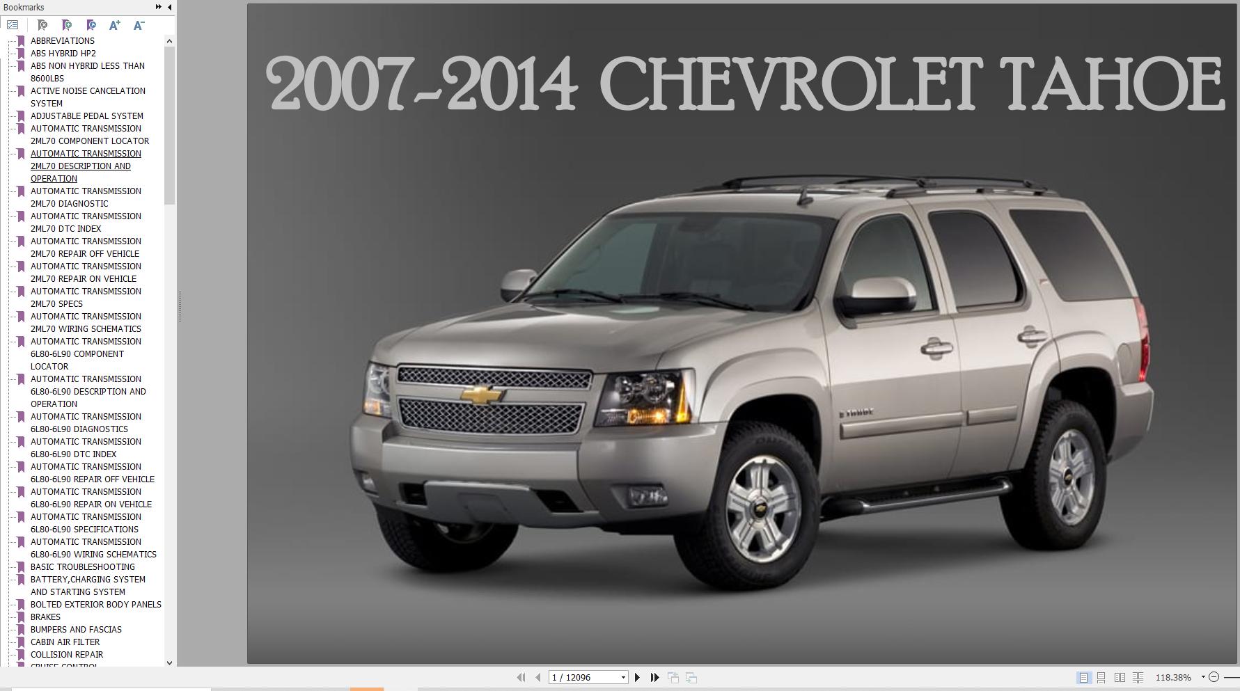 Chevrolet Tahoe 2007 2014 Service Repair Manual 1