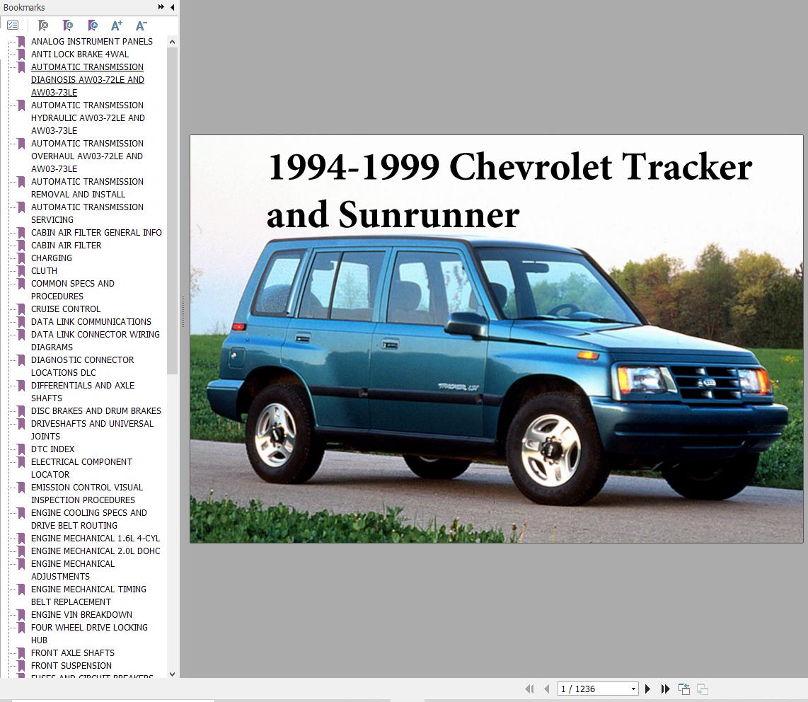 Chevrolet Tracker Sunrunner 1994 1999 Service Repair Manual 1