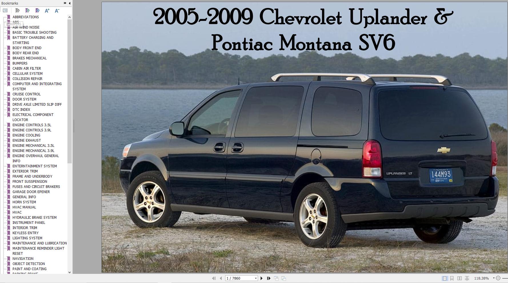 Chevrolet Uplander Pontiac Montana SV6 2005 2009 Service Repair Manual 1