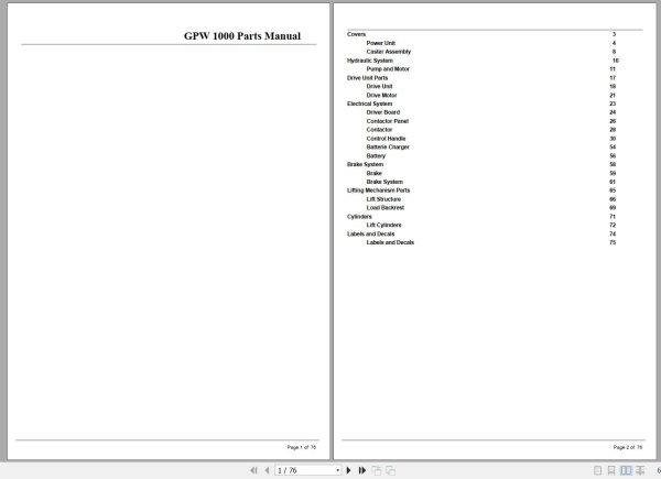 Crown Electric Pallet GPW1000 Parts Manual 1