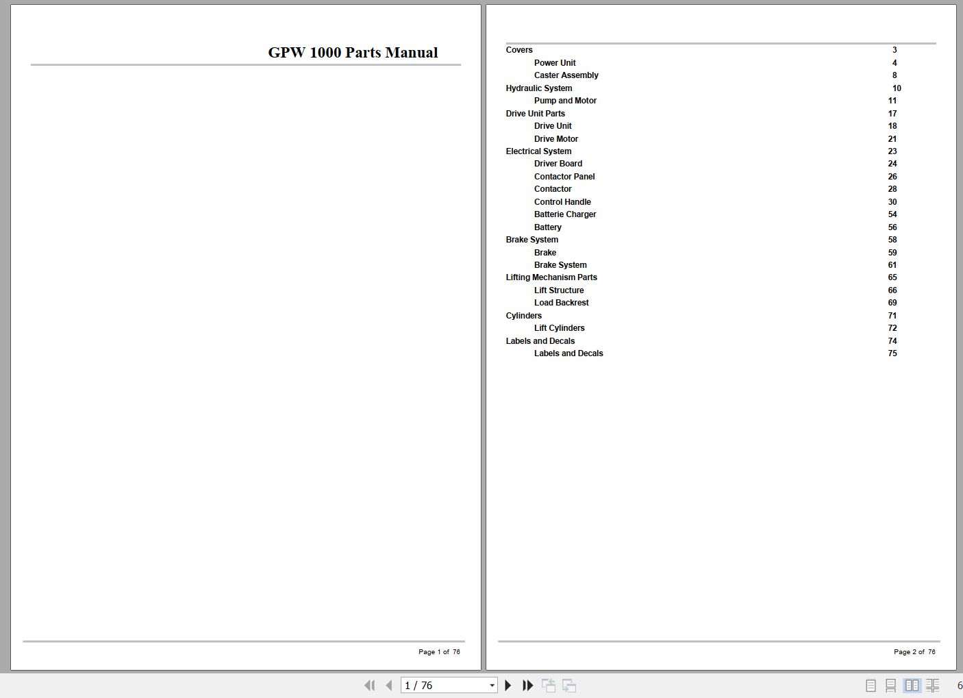 Crown Electric Pallet GPW1000 Parts Manual 1
