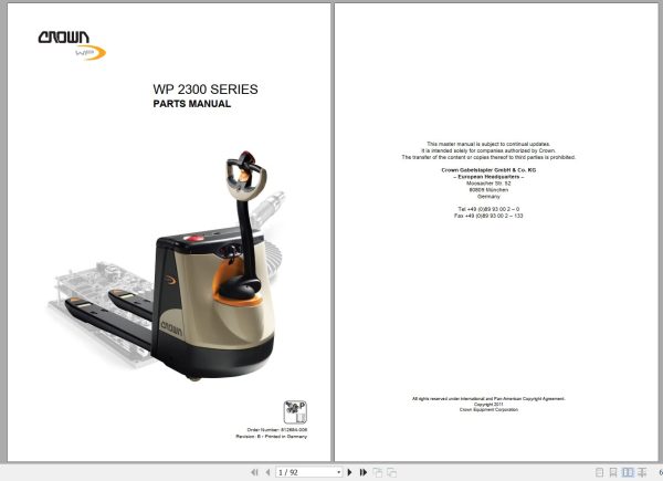 Crown Electric Pallet WP2300 Series Parts Manual 1