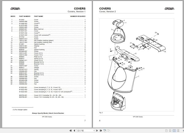Crown Electric Pallet WP2300 Series Parts Manual 2