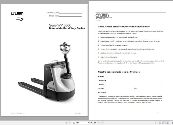 Crown Electric Palllet WP3000 Series Service Parts Manual FR 1