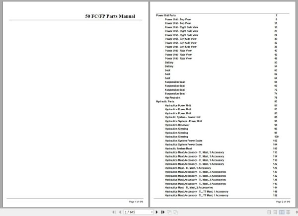 Crown Forklift 50FC 50FP Parts Manual 1