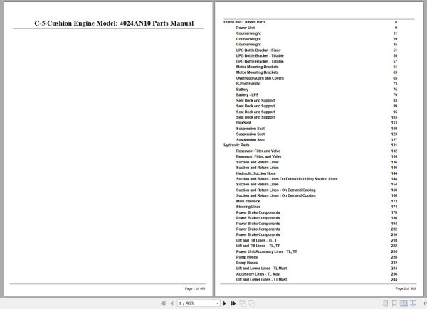 Crown Forklift C 5 Cushion Engine 4024AN10 Parts Manual 1