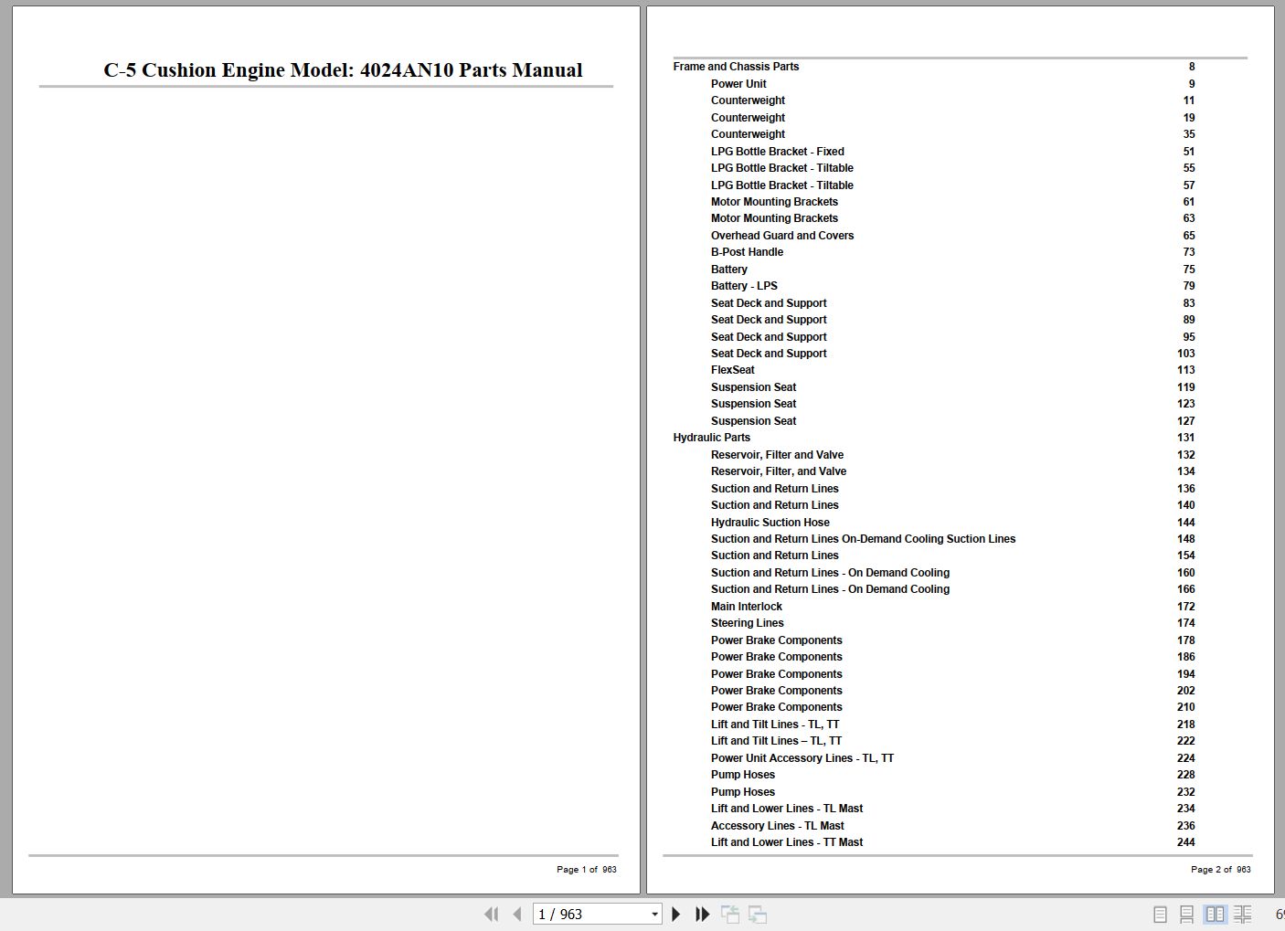 Crown Forklift C 5 Cushion Engine 4024AN10 Parts Manual 1