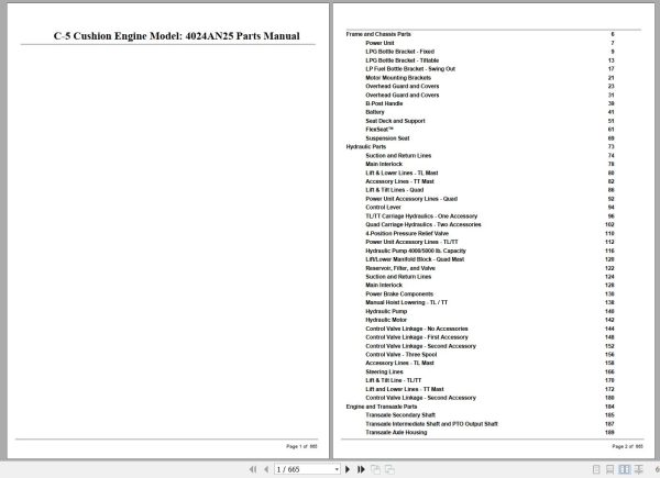 Crown Forklift C 5 Cushion Engine 4024AN25 Parts Manual 1