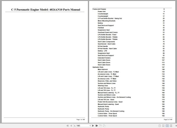 Crown Forklift C 5 Pneumatic Engine 4024AN10 Parts Manual 1