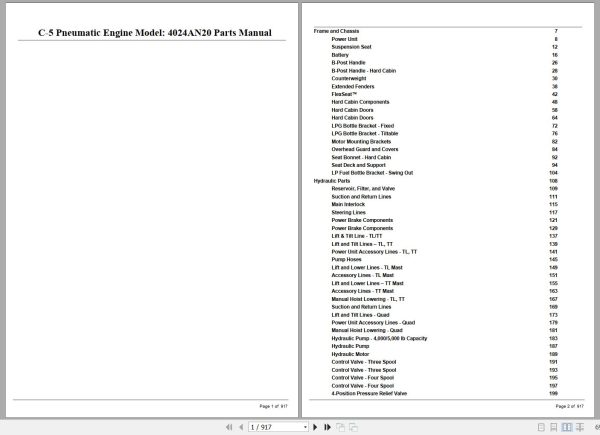 Crown Forklift C 5 Pneumatic Engine 4024AN20 Parts Manual 1
