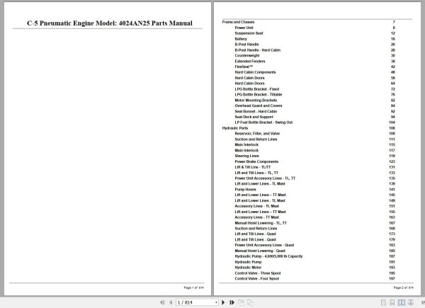 Crown Forklift C 5 Pneumatic Engine 4024AN25 Parts Manual 1