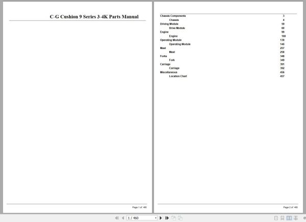 Crown Forklift C G Cushion 9 Series 3 4K Parts Manual 1