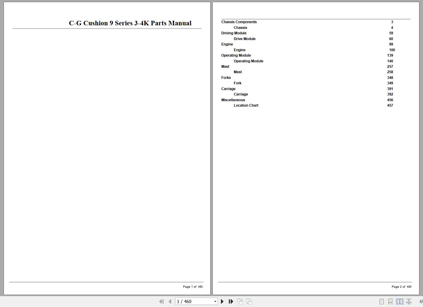 Crown Forklift C G Cushion 9 Series 3 4K Parts Manual 1