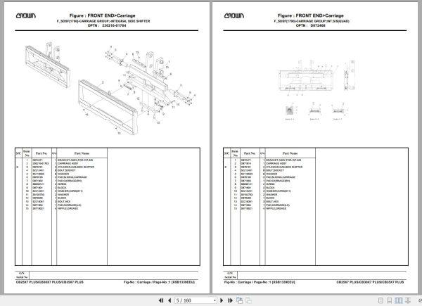 Crown Forklift CB25X7 CB30X7 CB35X7 PLUS Front End Carriage Parts Manual 2