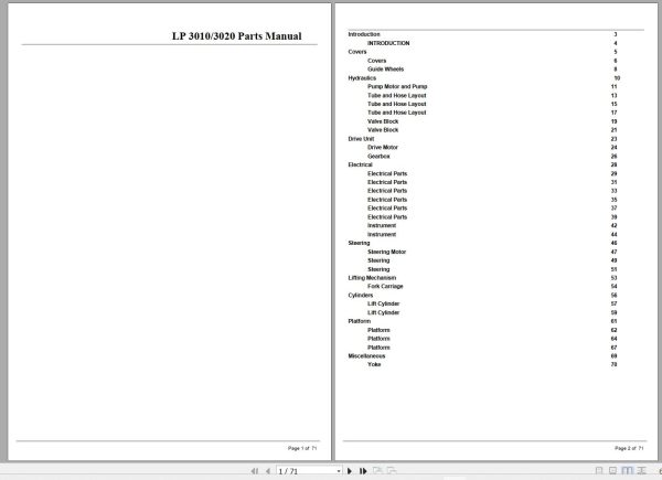 Crown Forklift LP3010 LP3020 Parts Manual 1