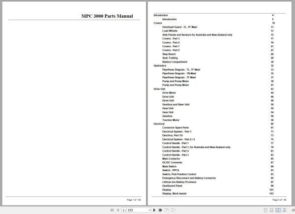 Crown Forklift MPC3000 Parts Manual 1