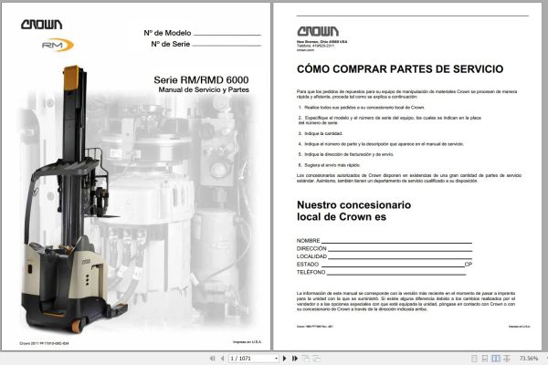 Crown Forklift RM600 RMD6000 Series Service and Parts Manual ES 1
