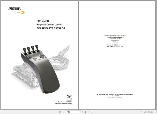 Crown Forklift SC4200 Fingertip Control Levers Parts Manual 1