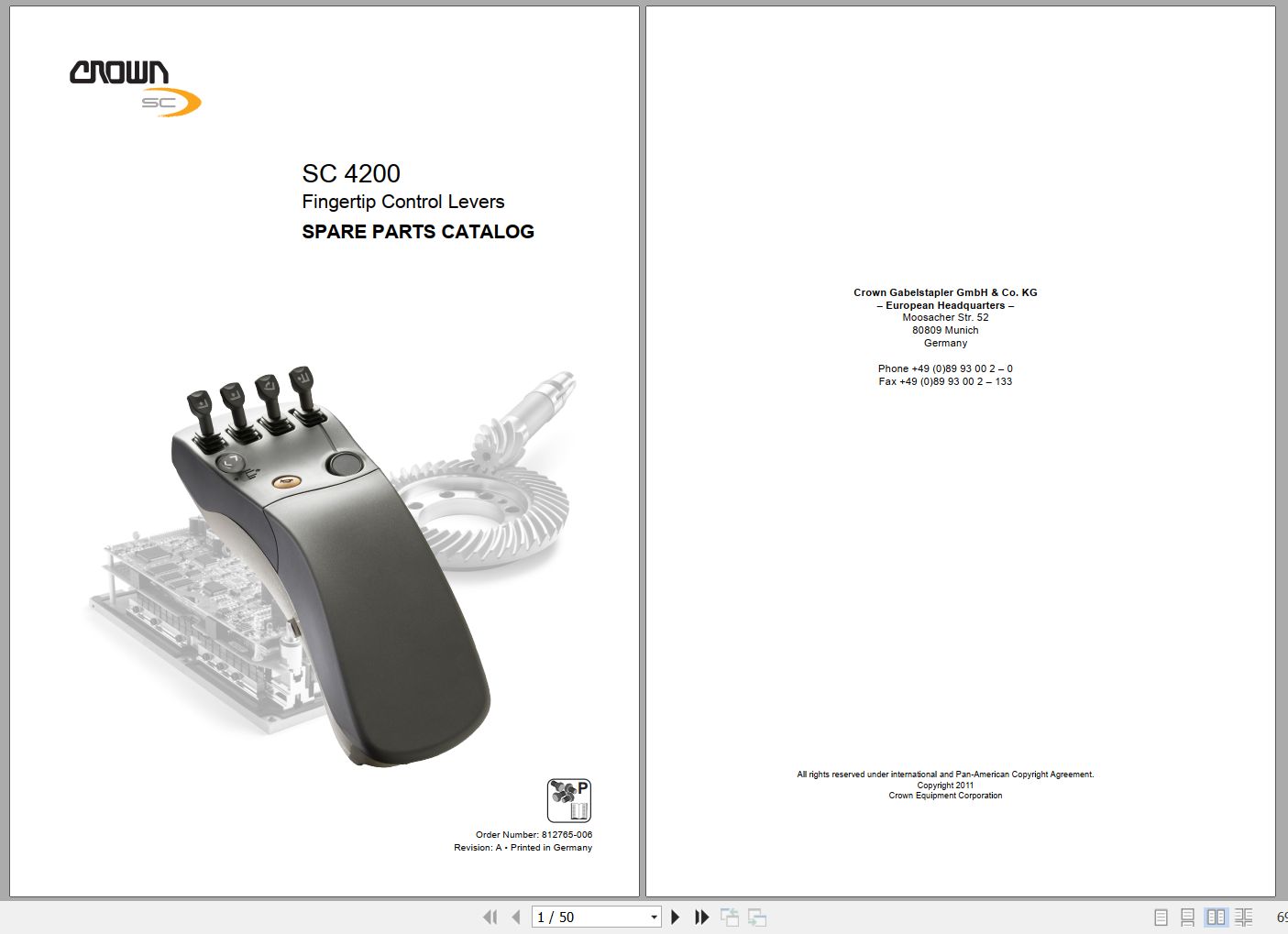 Crown Forklift SC4200 Fingertip Control Levers Parts Manual 1