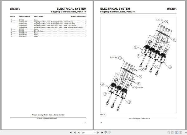 Crown Forklift SC4200 Fingertip Control Levers Parts Manual 2