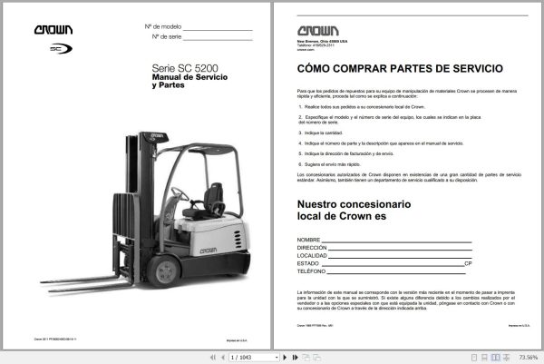 Crown Forklift SC5200 Series Service and Parts Manual ES 1
