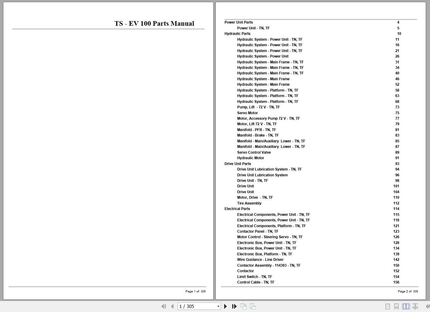 Crown Forklift TS EV 100 Parts Manual 1