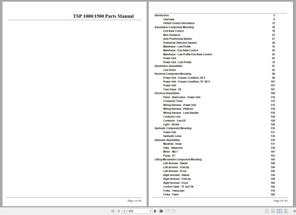 Crown Forklift TSP1000 TSP5000 Parts Manual 1