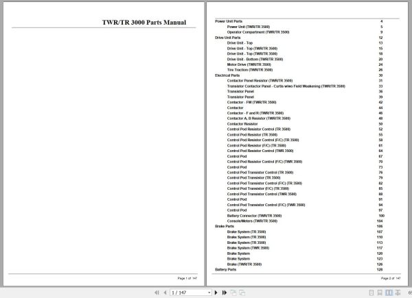 Crown Forklift TWR3000 TR3000 Parts Manual 1