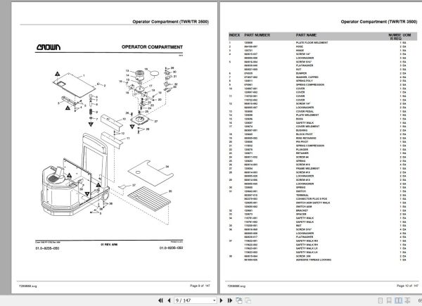Crown Forklift TWR3000 TR3000 Parts Manual 2
