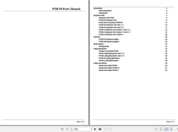 Crown Hand Pallet Jack PTH50 Parts Manual 1