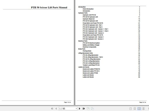 Crown Hand Pallet Jack PTH50 Scissor Lift Parts Manual 1