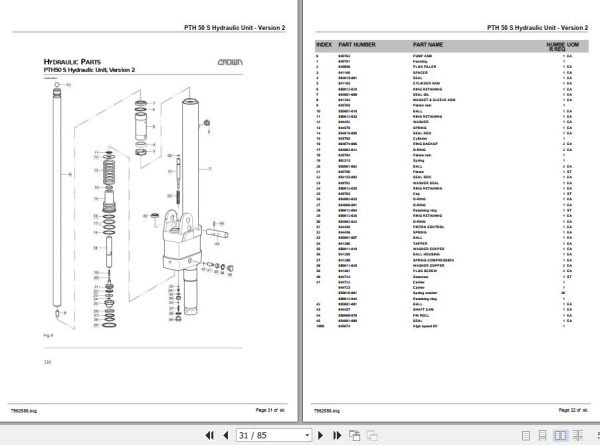 Crown Hand Pallet Jack PTH50 Scissor Lift Parts Manual 2