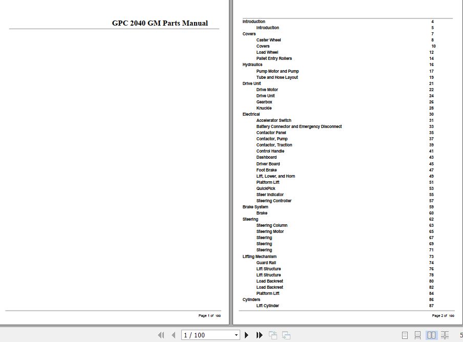 Crown Order Picker GPC2040GM Parts Manual 1