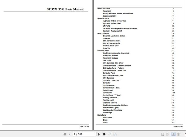 Crown Order Picker SP3571 SP 3581 Parts Manual 1