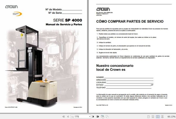 Crown Order Picker SP4000 Series Service and Parts Manual ES 1