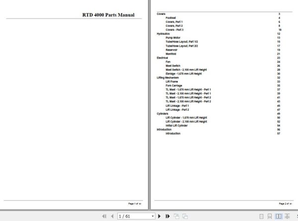 Crown Pallet Truck RTD4000 Parts Manual 1