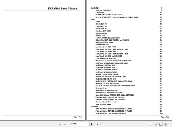 Crown Reach Truck ESR 5200 Parts Manual 1