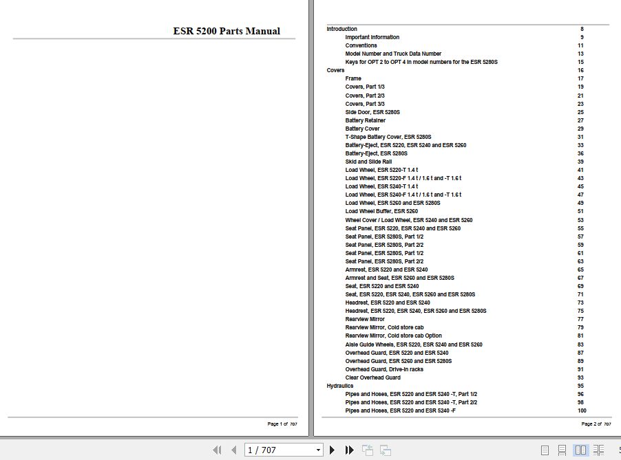 Crown Reach Truck ESR 5200 Parts Manual 1