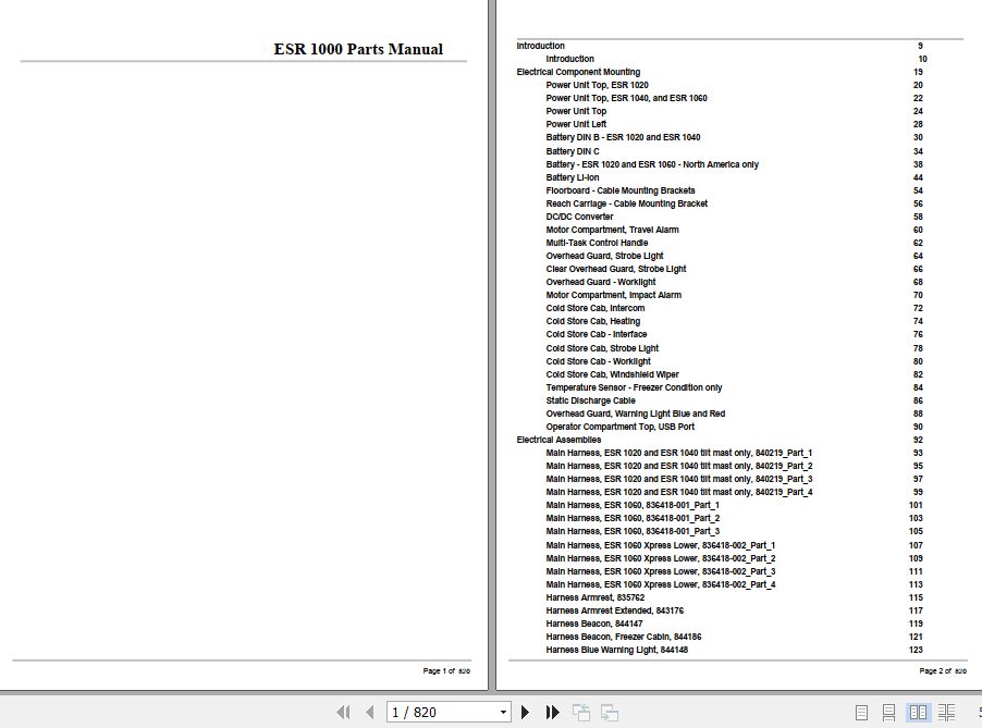 Crown Reach Truck ESR1000 Parts Manual 1