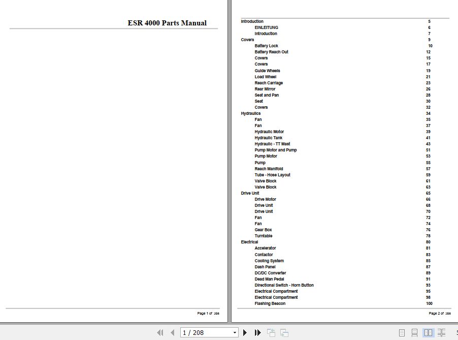 Crown Reach Truck ESR4000 Parts Manual 1