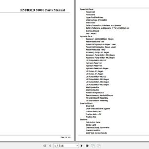 Crown Reach Truck RM6000S RMD6000S Parts Manual 1