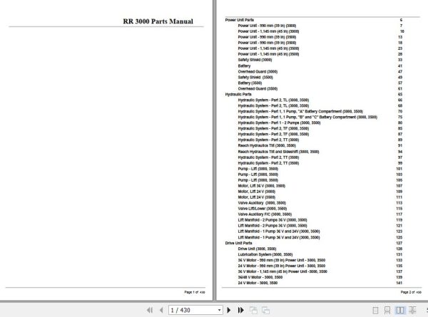 Crown Reach Truck RR3000 Parts Manual 1