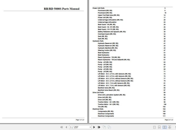 Crown Reach Truck RR5000S RD5000S Parts Manual 1