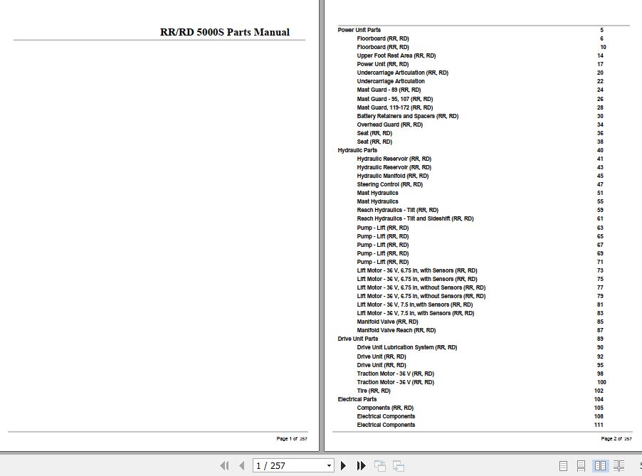 Crown Reach Truck RR5000S RD5000S Parts Manual 1